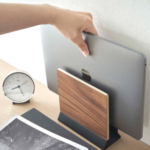 Steel & Wood Slim Laptop Stand-Remote Control & Tablet Organizer-Yamazaki Home-santoku nyc