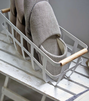 Small Storage Basket, Steel + Wood - Yamazaki Home-Baskets and Bins-Yamazaki Home-santoku nyc