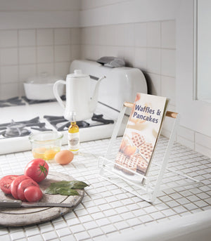 Steel & Wood Tablet and Cookbook Stand-Remote Control & Tablet Organizer-Yamazaki Home-santoku nyc