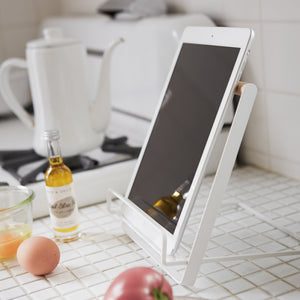 Steel & Wood Tablet and Cookbook Stand-Remote Control & Tablet Organizer-Yamazaki Home-santoku nyc