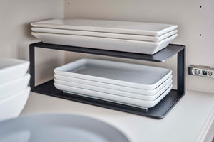 Two Tier Cabinet Organizer, Steel-Dish Organizer-Yamazaki Home-Black-santoku nyc