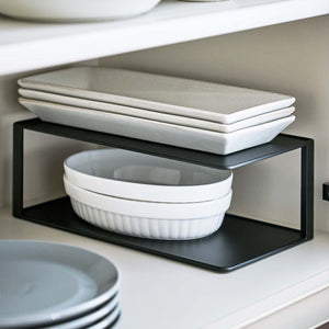 Two Tier Cabinet Organizer, Steel-Dish Organizer-Yamazaki Home-Black-santoku nyc