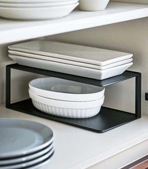 Two Tier Cabinet Organizer, Steel-Dish Organizer-Yamazaki Home-Black-santoku nyc