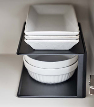 Two Tier Cabinet Organizer, Steel-Dish Organizer-Yamazaki Home-Black-santoku nyc