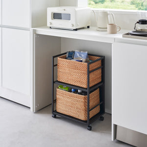 Two-Tier Hideaway Storage Cart 24" H, Steel - Yamazaki Home-Rolling Carts-Yamazaki Home-Black-santoku nyc