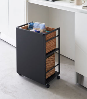 Two-Tier Hideaway Storage Cart 24" H, Steel - Yamazaki Home-Rolling Carts-Yamazaki Home-Black-santoku nyc