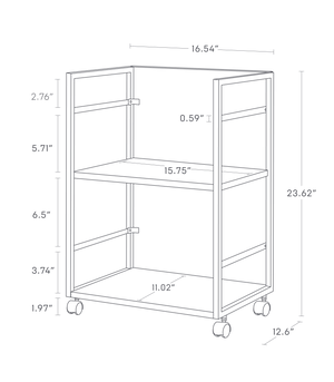 Two-Tier Hideaway Storage Cart 24" H, Steel - Yamazaki Home-Rolling Carts-Yamazaki Home-Black-santoku nyc