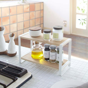 Steel & Wood Two-Tier Riser-Countertop Shelf-Yamazaki Home-santoku nyc