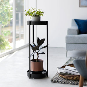 Two-Tier Rolling Plant Stand H 28", Steel-End + Side Tables-Yamazaki Home-santoku nyc