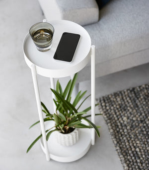 Two-Tier Rolling Plant Stand H 28", Steel-End + Side Tables-Yamazaki Home-santoku nyc