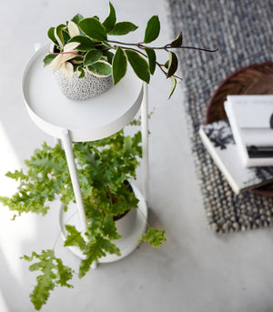 Two-Tier Rolling Plant Stand H 28", Steel-End + Side Tables-Yamazaki Home-santoku nyc