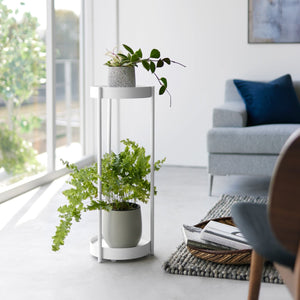 Two-Tier Rolling Plant Stand H 28", Steel-End + Side Tables-Yamazaki Home-santoku nyc