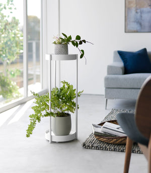 Two-Tier Rolling Plant Stand H 28", Steel-End + Side Tables-Yamazaki Home-santoku nyc