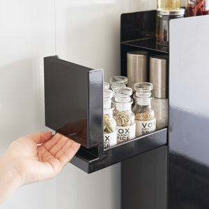 Two-Tier Sliding Drawer Seasoning Rack, Steel-Kitchen Organizer-Yamazaki Home-Black-santoku nyc