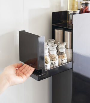 Two-Tier Sliding Drawer Seasoning Rack, Steel-Kitchen Organizer-Yamazaki Home-Black-santoku nyc