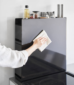 Two-Tier Sliding Drawer Seasoning Rack, Steel-Kitchen Organizer-Yamazaki Home-Black-santoku nyc