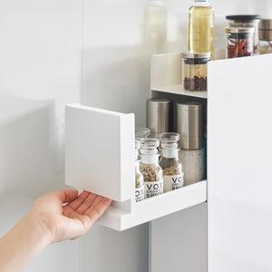 Two-Tier Sliding Drawer Seasoning Rack, Steel-Kitchen Organizer-Yamazaki Home-Black-santoku nyc