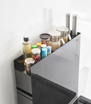 Two-Tier Sliding Drawer Seasoning Rack, Steel-Kitchen Organizer-Yamazaki Home-Black-santoku nyc