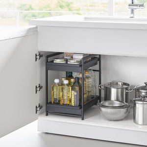 Under-Sink Rack With Pull-Out Shelf, Steel - Yamazaki Home-Kitchen Organizer-Yamazaki Home-Black-santoku nyc