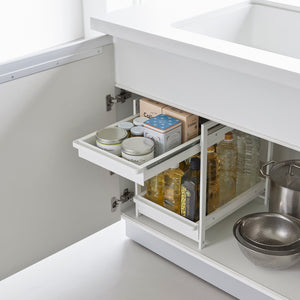 Under-Sink Rack With Pull-Out Shelf, Steel - Yamazaki Home-Kitchen Organizer-Yamazaki Home-White-santoku nyc