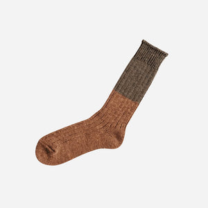 Unisex Wool Cotton Slub Two-Tone Socks - NISHIGUCHI-Socks-NISHIGUCHI-Brown x Amber-S-santoku nyc