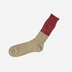 Unisex Wool Cotton Slub Two-Tone Socks - NISHIGUCHI-Socks-NISHIGUCHI-Red x Oatmeal-S-santoku nyc