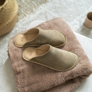 Velour Leather Room Slippers - Reela