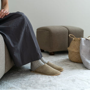 Velour Leather Room Slippers - Reela