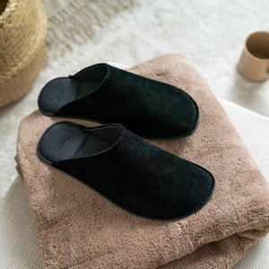 Velour Leather Room Slippers - Reela