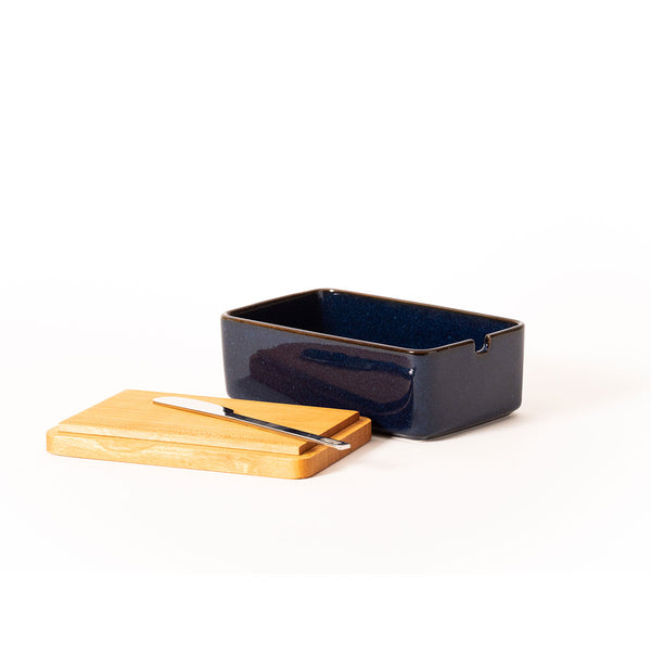 Butter Case with wooden Lid / w s.s butter knife - Jeans Blue - by ZERO JAPAN