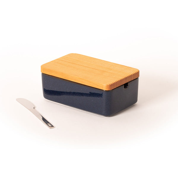 Butter Case with wooden Lid / w s.s butter knife - Jeans Blue - by ZERO JAPAN