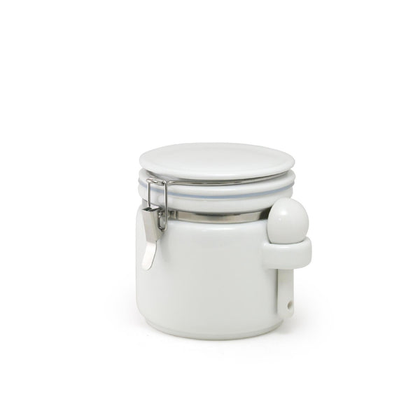 Round canister M with a ceramic spoon 34 oz (1000cc)/ White