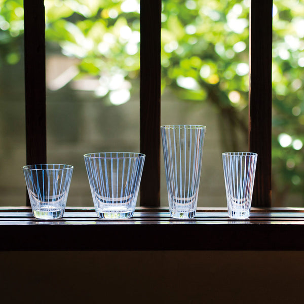 Edo-Kiriko "Tokusa" 8 oz. Sake Glass Tumbler Milky White Stripe / Hirota Glass